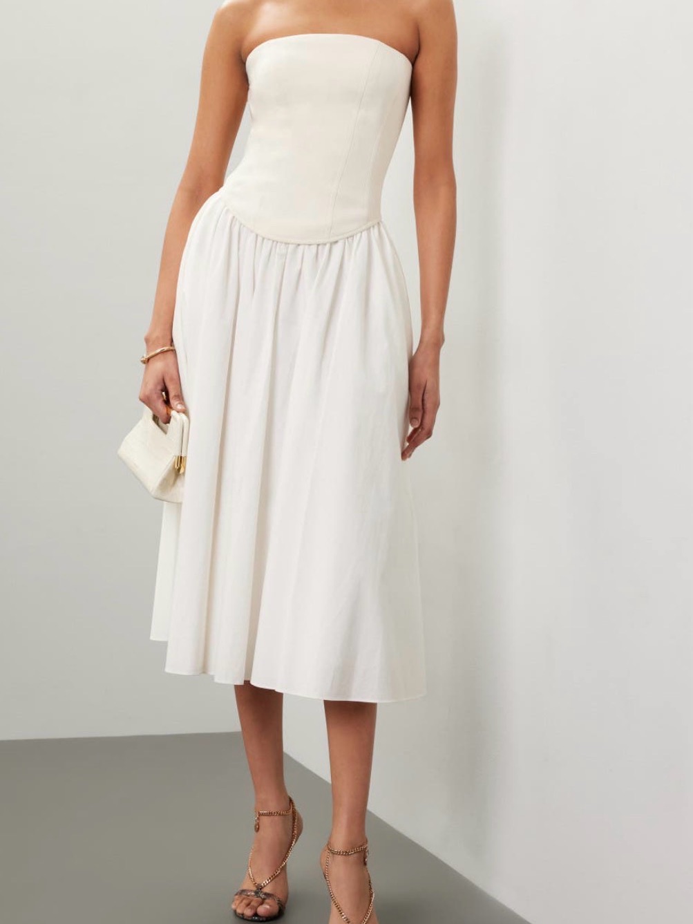 Strapless Two-Tone Midi Dress In Cream And White